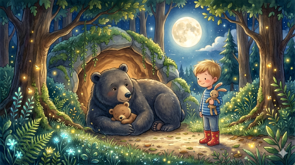 Mama Bear opened one dark eye and looked at him. It was a long, slow look — grateful and wise and older than the forest itself. She dipped her great head, just once.
